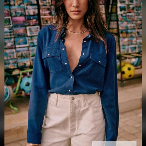 Sezane Davina Long Sleeve Snap Closure Shirt - Picture 1 of 11